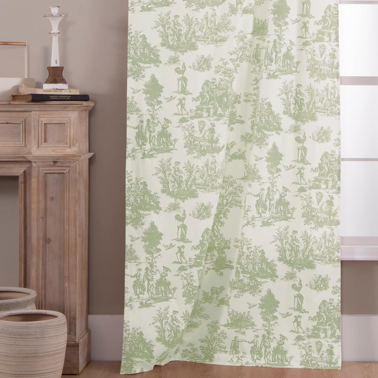 Sage Green Curtains 84 Inch Length for Living Room 2 Panels Set Spring Country Scenic Design Toile Floral Print Pattern Darkening Light Filtering Window Drapes for Bedroom Dining Room,84 Inches Long