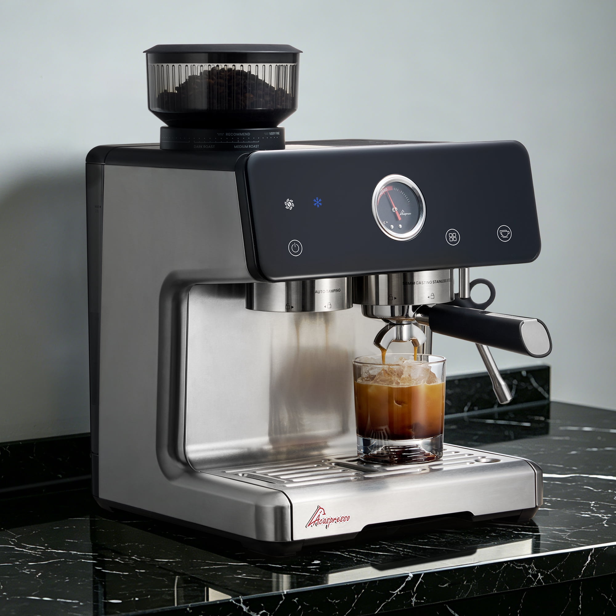 Coffee Espresso Machine with Grinder: Auto Distribute Tamp, 15-Bar Italian Pump, Temp Control, Cold Brew, Acaspresso Coffee Maker