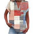 thumbnail image 1 of Camisetas de Manga Corta para las Mujeres Casual Impreso Botón Casa V-Cuello Camiseta Blusas, Poliéster, 1 of 8