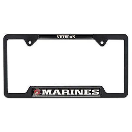 U.S. Marines Veteran Black Open Metal License Plate Frame