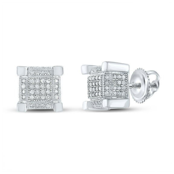 Sterling Silver Mens Round Diamond 3d Square Cluster Stud Earrings 1/2 Cttw