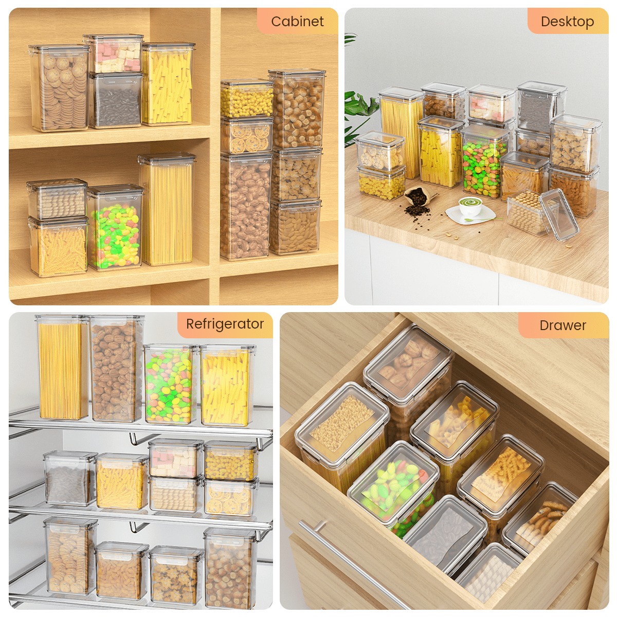 GPED 14 Pack Airtight Food Storage Containers with Lids, Plastic Kitchen and Pantry Organization Canisters for Cereal, Dry Food, Flour and Sugar, BPA Free, Free Spoon Set, Labels & Marker