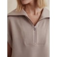 thumbnail image 4 of Women Two Piece Outfits Tracksuit Half Zip Lapel Cap Sleeve Sweatshirt High Waist Drawstring Shorts Set Sweatsuit, 4 of 6