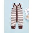thumbnail image 2 of Baby Girl Boy Romper Sleeveless Round Neck Toddlers Summer Casual Striped Buttons Jumpsuit, 2 of 9