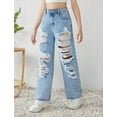 thumbnail image 6 of OYYN Girls High Waisted Baggy Jeans Wash Distressed Ripped Wide Leg Denim Pants for Kids Streetwear & School, 6 of 7