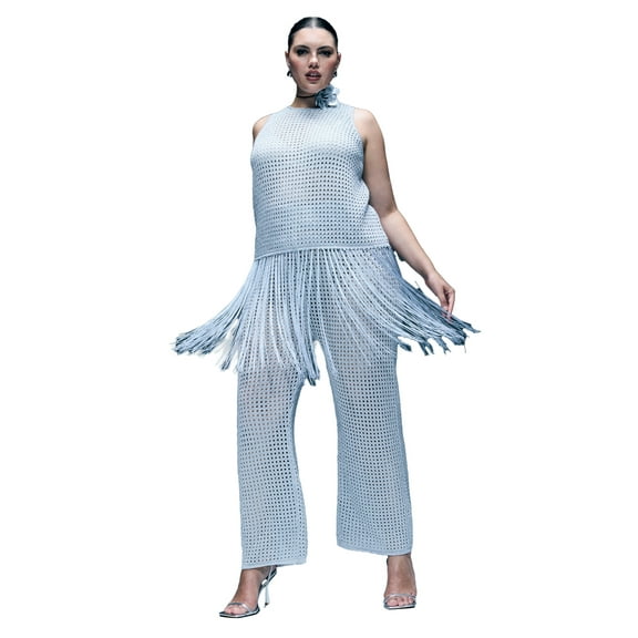 ELOQUII Women's Plus Size Metallic Crochet Pant