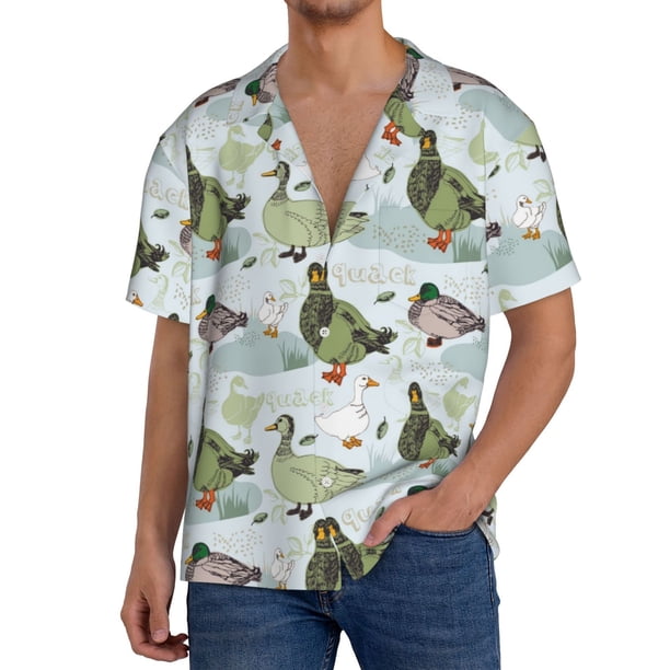 Balery Mallard Ducks Wild Birds Camisa Casual de Manga Corta con Botones para Hombre, Texturizada, Estilo Cubano, para Playa, Verano-Small
