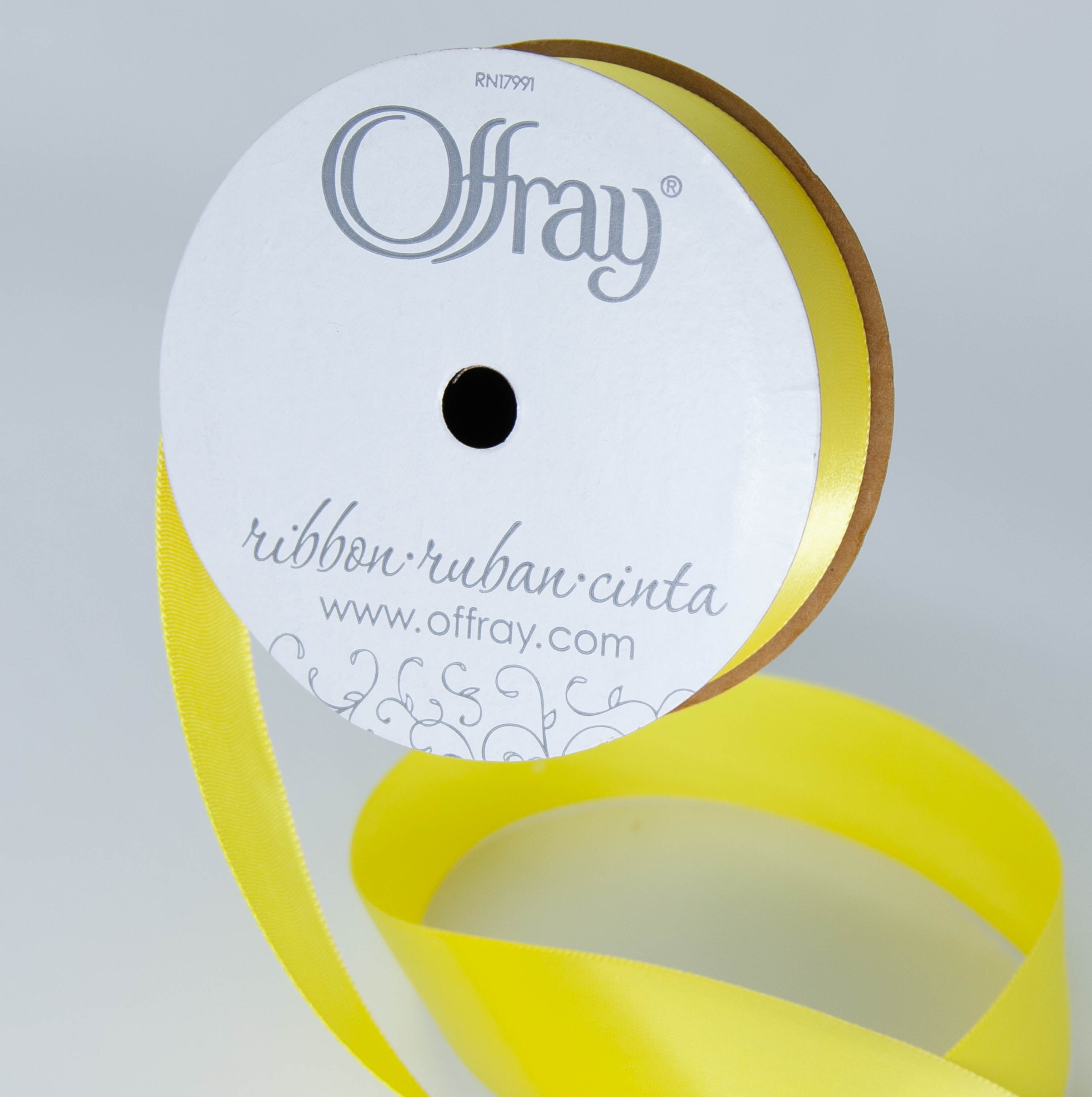 Offray Single Face Satin Ribbon 1-1/2X12'-Lemon