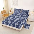 thumbnail image 2 of jejeloiu Aztec Geometric Queen Sheets For Men Women,Boho Diamond Queen Sheet Sets,Navy White,4-Piece,1 Flat Sheet, 1 Fitted Sheet and 2 Pillowcases, 2 of 6