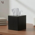 thumbnail image 2 of Tissue Box Cover Square - Handcrafted Ridge Embossed Black Metal Holder For Bathroom Accessory  Aesthetic Decorative Facial Napkin Cube Modern Home Decor, 2 of 6
