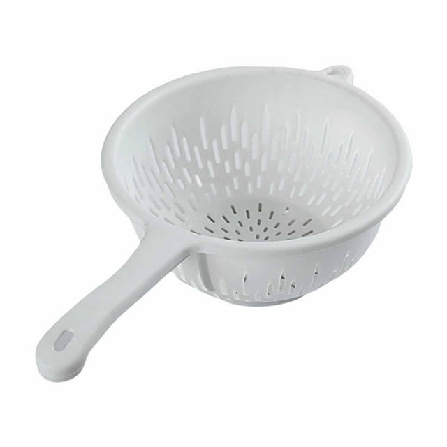 Plastic Colander with Handle for Washing Fruits and Vegetables Compact Kitchen Drain Strainer for Food and Easy To Store for Home Use and Dark Blue Blue White