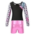 thumbnail image 4 of iEFiEL Kids Girls Metallic Dance Sports Outfit with Shorts Gymnastics Suit Long Sleeve Shiny Leotard with High Waist Shorts Pink 12, 4 of 7