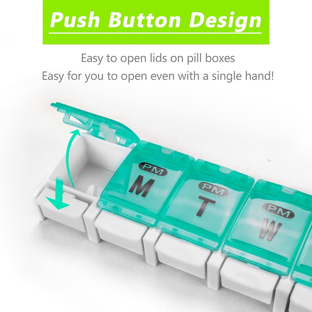 Xlhshop 7 Day AM PM Pill Organizer, 2 Times Daily Large Pill Case, Push Button Pop Open Pill Box, Portable Weekly Medicine Holder for Pills, Vitamins, Fish Oil & Supplements