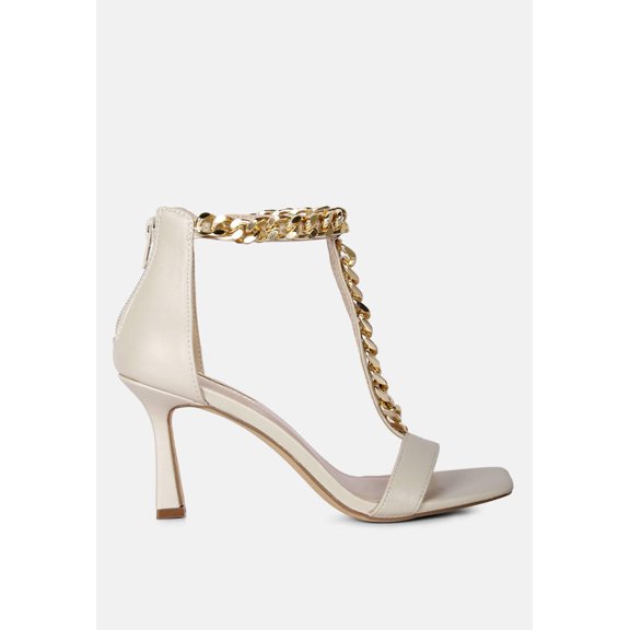 Real Gem T Strap Chain Detail Sandals