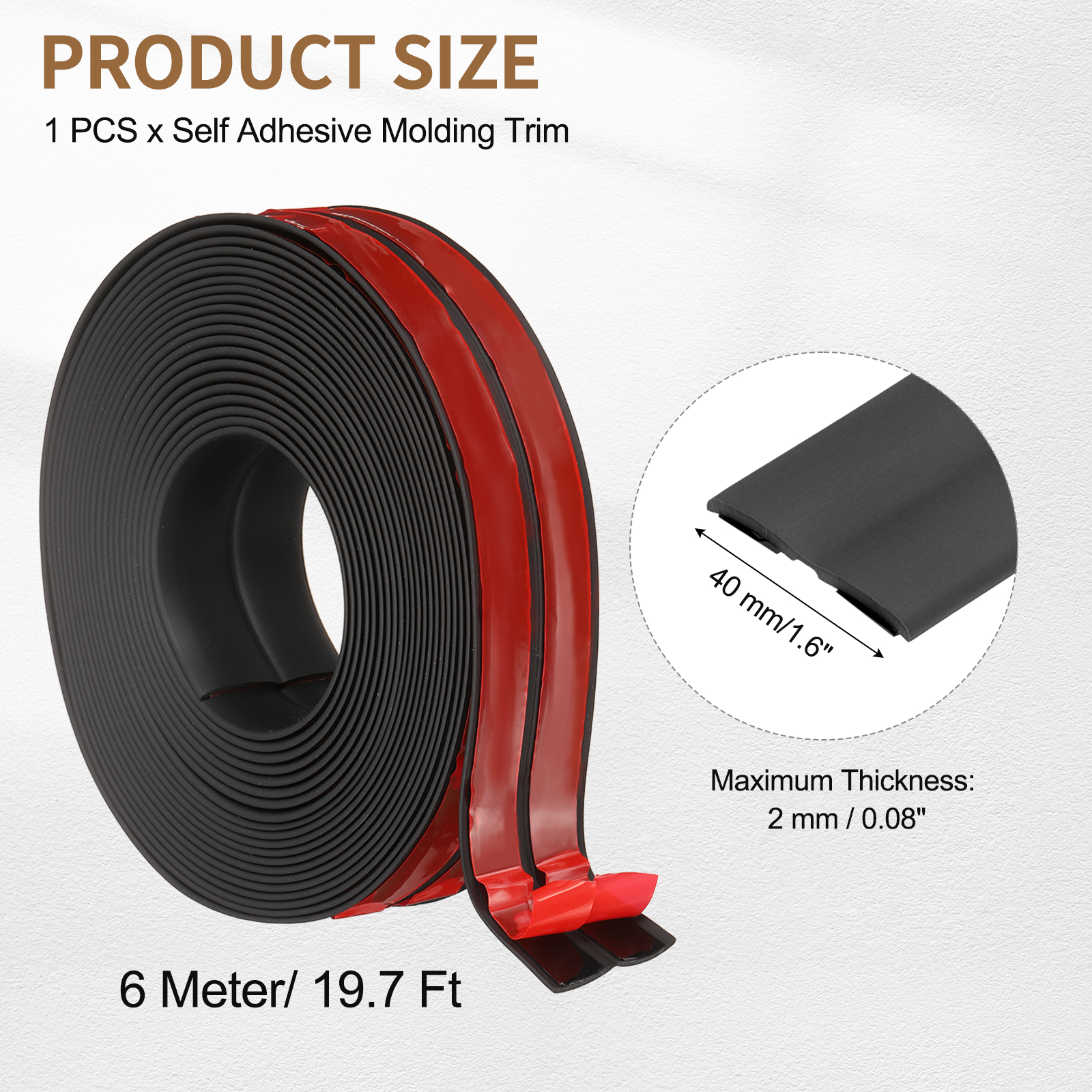 Uxcell Protector 1.6"x19.7 ft Self Adhesive Guard Black for Wall Table Floor