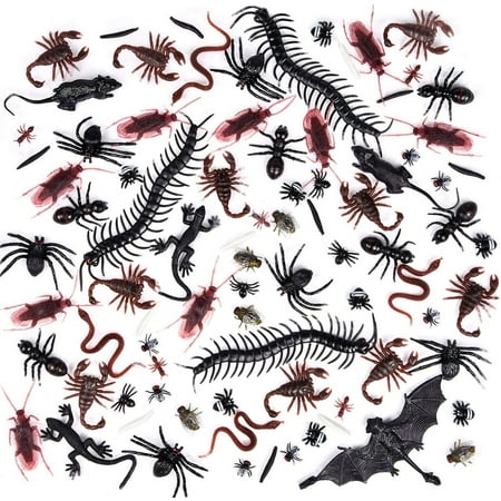 152 Pieces Plastic Realistic Bugs (Fake Cockroaches, Spiders, Scorpions, Worms etc.) and 1 Pack Super Stretch Spider Web for Halloween Party Favors and Decorations Props F-220