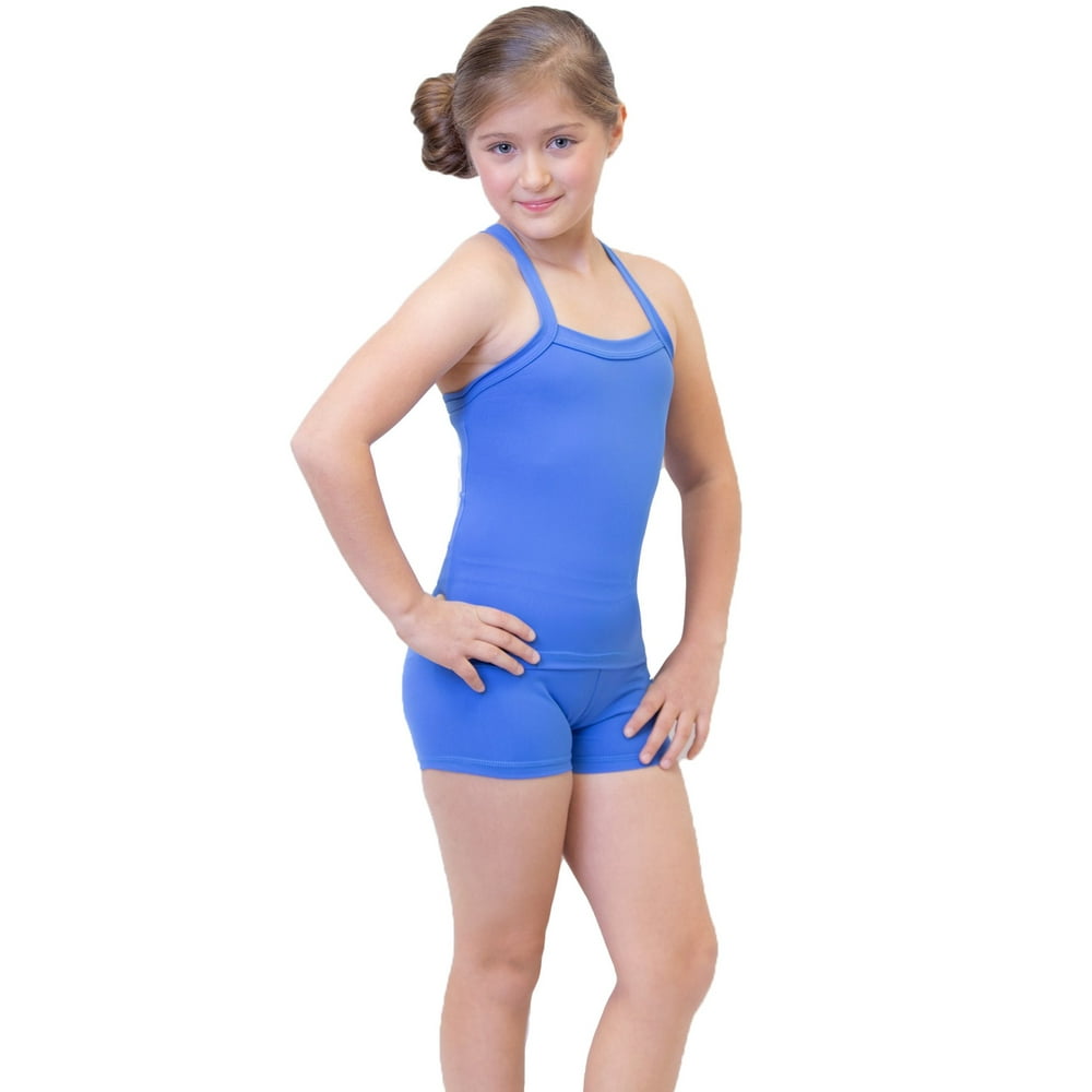 Lexi Luu Lexi Luu Girls Marine Blue Solid Color Cross Back Dancewear