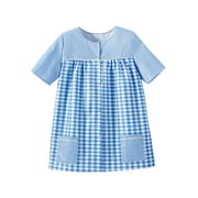 EZI Women's Snap Front Short Sleeve Gingham Shift Seersucker Housecoat Apron Shirt