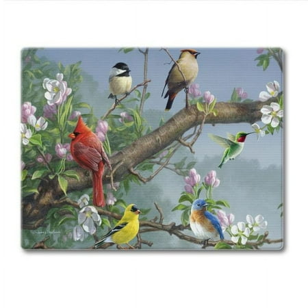 CounterArt Beautiful Songbirds 3mm Tempered Glass Cutting Board 10" by 8"