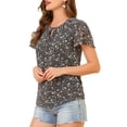 thumbnail image 4 of Allegra K Women's Floral V Neck Short Sleeve Ruffled Ditsy Blouse Tops, 4 of 6
