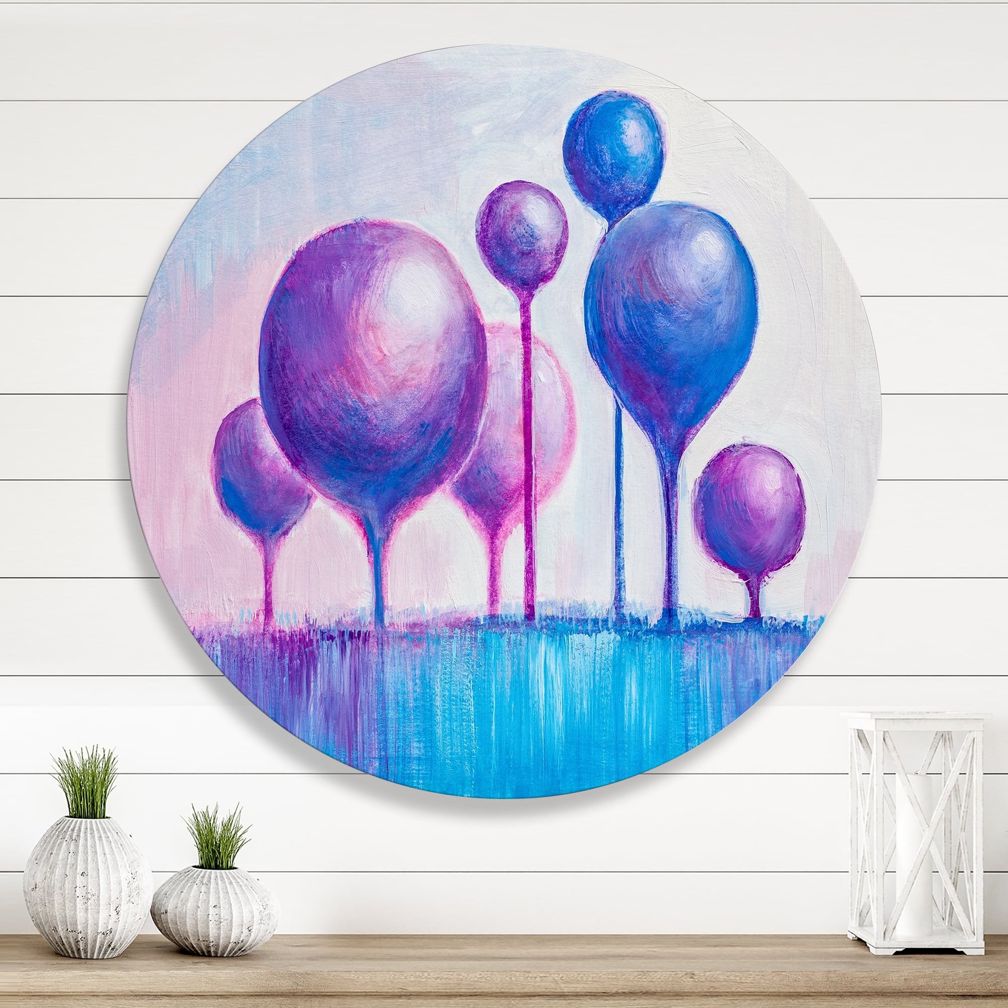 Designart 'Ornamental Colourful Trees I' Modern Circle Metal Wall Art 23x23 - Disc of 23
