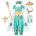 thumbnail image 5 of Disney-vestido de princesa Jasmine para niña, disfraz de Aladdín, lámpara de sirena, Elena, Moana, fiesta de cumpleaños, Carnaval, 5 of 5