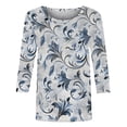 thumbnail image 4 of Tunic Blouse for Women Crewneck 3/4 Sleeve Boho Casual Loose Fit Elegant Scrollwork Floral Print Soft Breathable Lightweight Fashion Pullover Summer Fall Tops, 4 of 5
