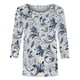 thumbnail image 4 of Tops de Manga Larga de Mujer 3/4 Manga Flores Impresas Cuello Redondo Blusa Casual Estiramiento Suave, 4 of 5