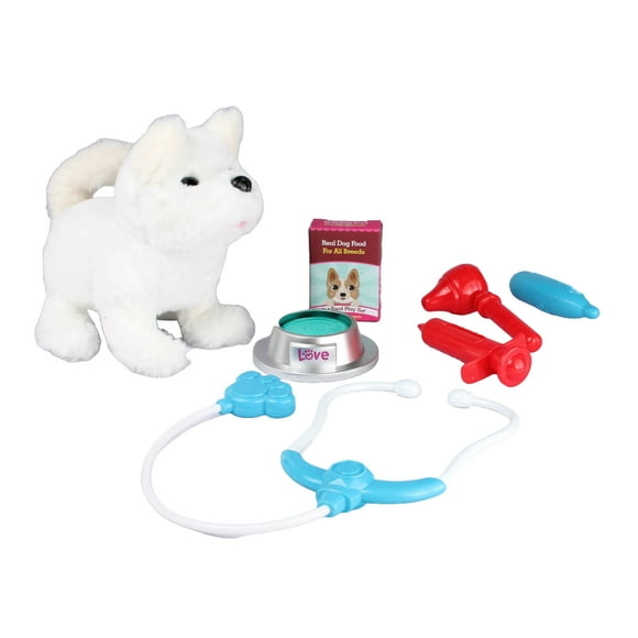Set perro de peluche Play Set con veterinaria y transportadora y efectos de sonido y movimientos HC171