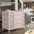 thumbnail image 5 of Killeryuki 24 Drawers Dresser for Bedroom, Dressers & Chests of Drawers with 4 Wheels and 40“ * 23” Wide Wooden Top, Metal Frame, Closet Island with Hooks for Bedroom, Cloakroom, Dressing Room, Pink, 5 of 10