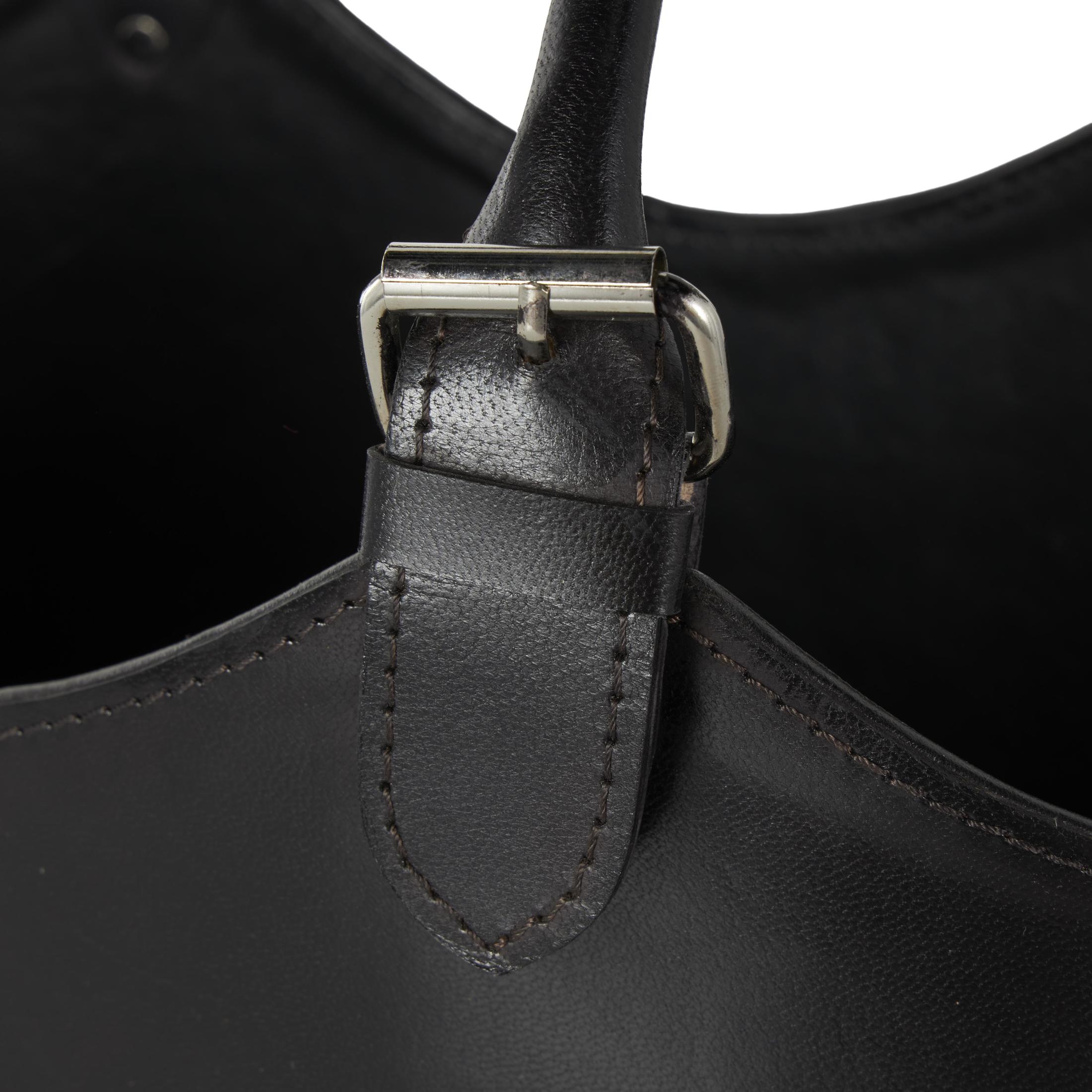 DecMode 18" Black Leather Handmade Box Style Magazine Holder with Detail Stitching and Curved Buckle Handles