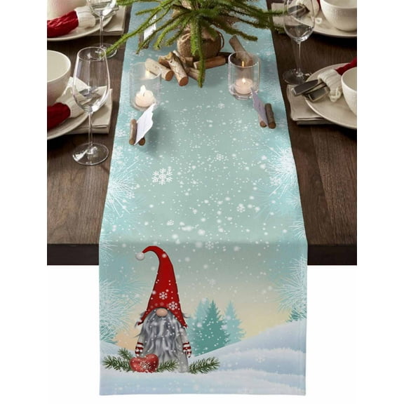 Turquoise Christmas Dresser Scarf Farmhouse, Dining Table Decorations for Wedding/Parties, Gnomes Snowflake Xmas Tree Winter Table Runner 72 Inches Long for Kitchen Dining, 16 x 72 In