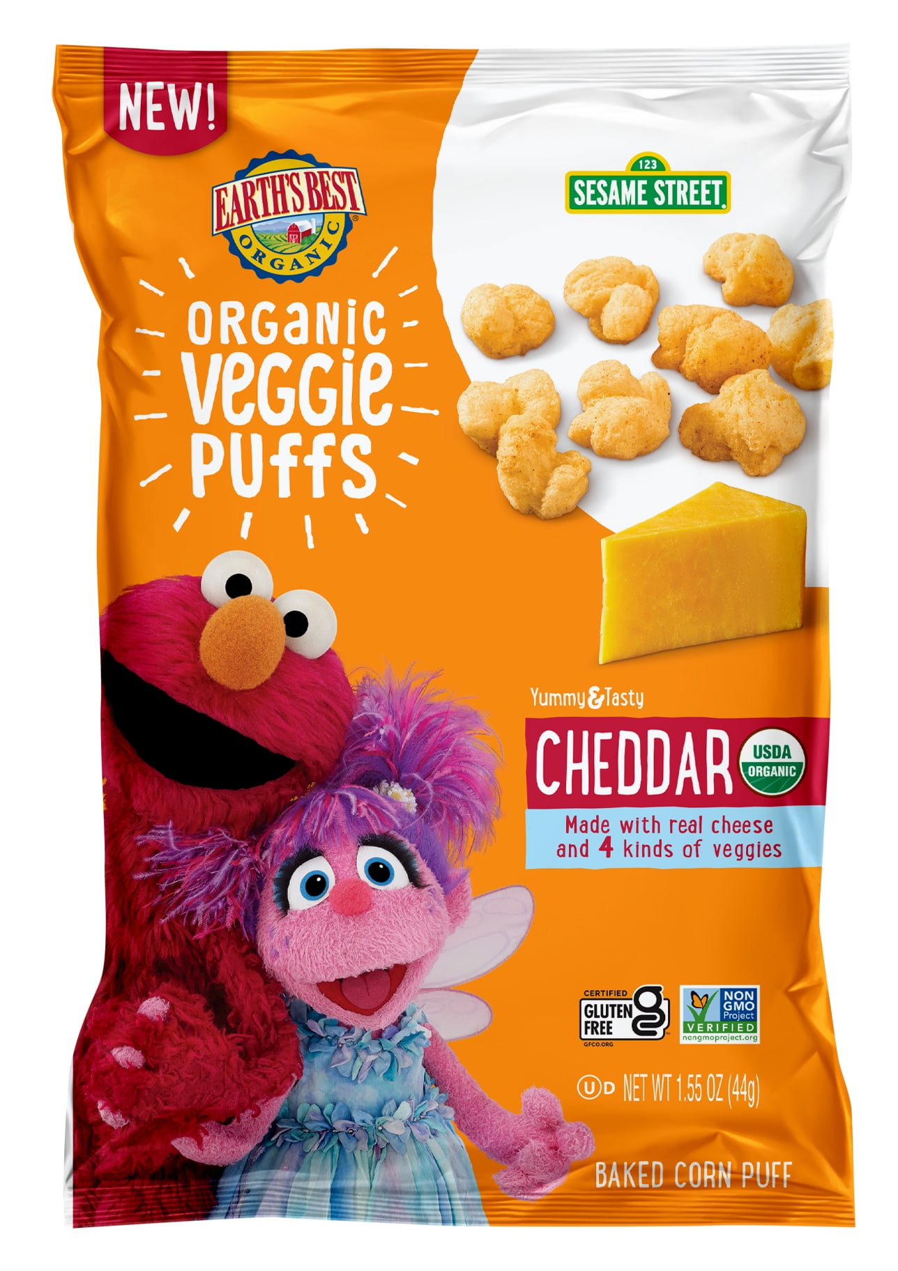 Earth's Best Sesame Street Baby Snack Organic Cheddar Veggie Puffs, 1.55 oz Bag