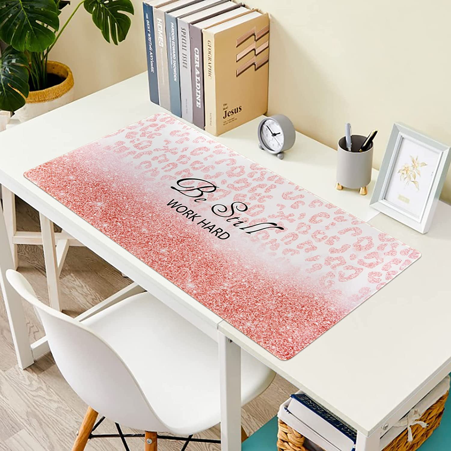 Large Gaming Mouse Pad, Non-Slip Rubber Base Water-Resistant Mousepad Desk Mat, 35.4" x 15.75" Extended Keyboard Pad Desk Pad with Stitched Edges for Home Office Gaming, Pink Rose Gold