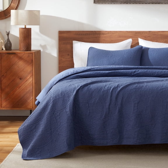Sleep Zone Ultrasonic Medallion Quilt Set King, Soft Lightweight Bedspread, All-Season Coverlet (Bluish Grey, King)