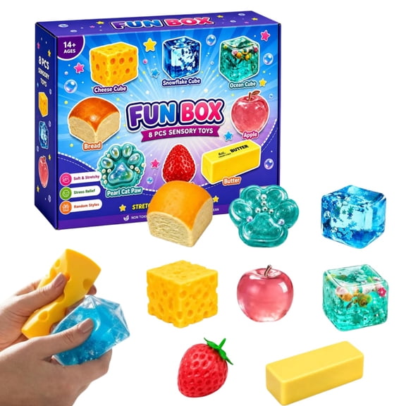 Squishy Fun Box, 8 Pcs Slow‑Rising Squeeze Fidget Toys, Assorted Novelty Collectible Sensory Toy Kit, Birthday Holiday Surprise Gift Set
