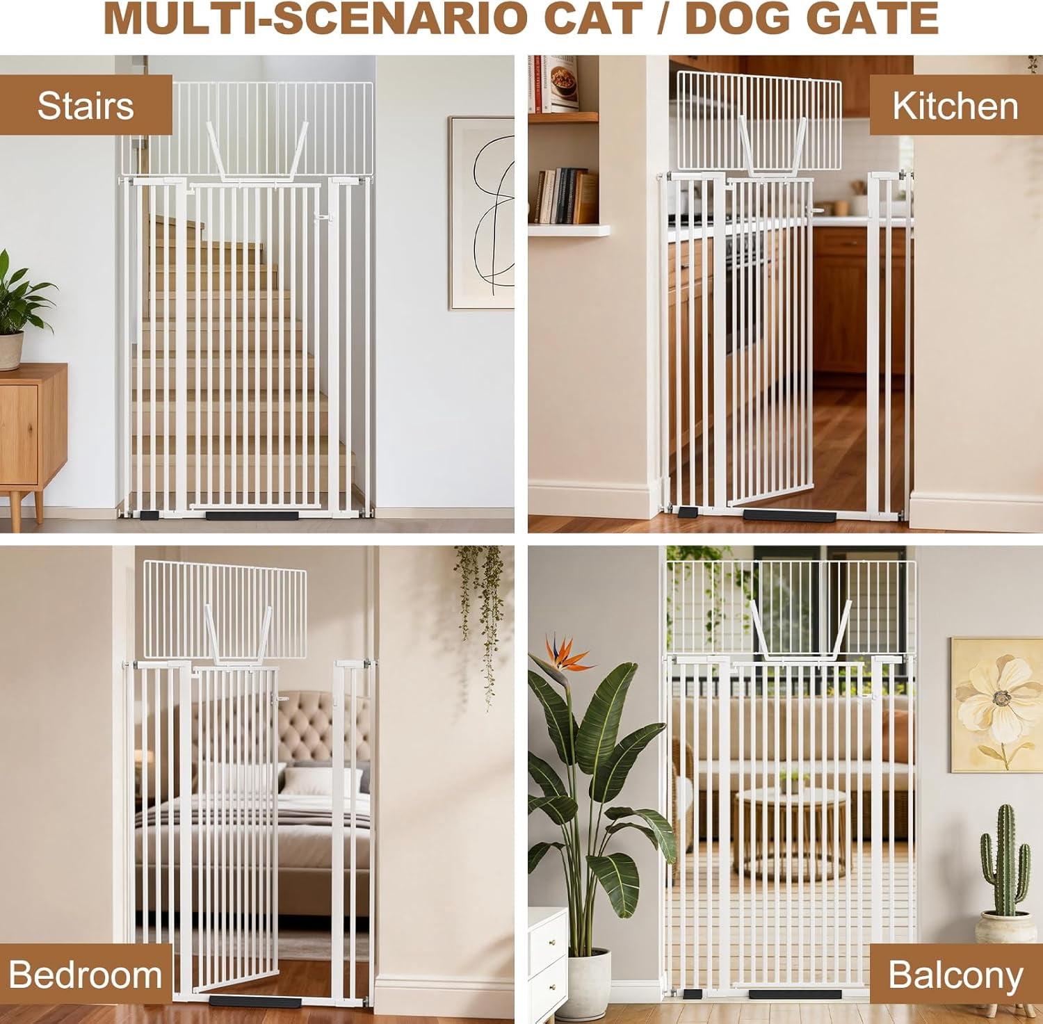 Extra-tall cat door (71 inches), 30-41 inch wide automatic closing pet door with extension kit; drill-free pressure-install dog door, suitable for living room, hallway, and study.