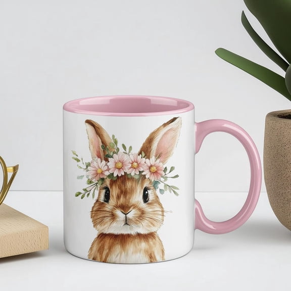 Floral Bunny Easter Ceramic Mug Colorful Spring Coffee Cup Gift for and Adul