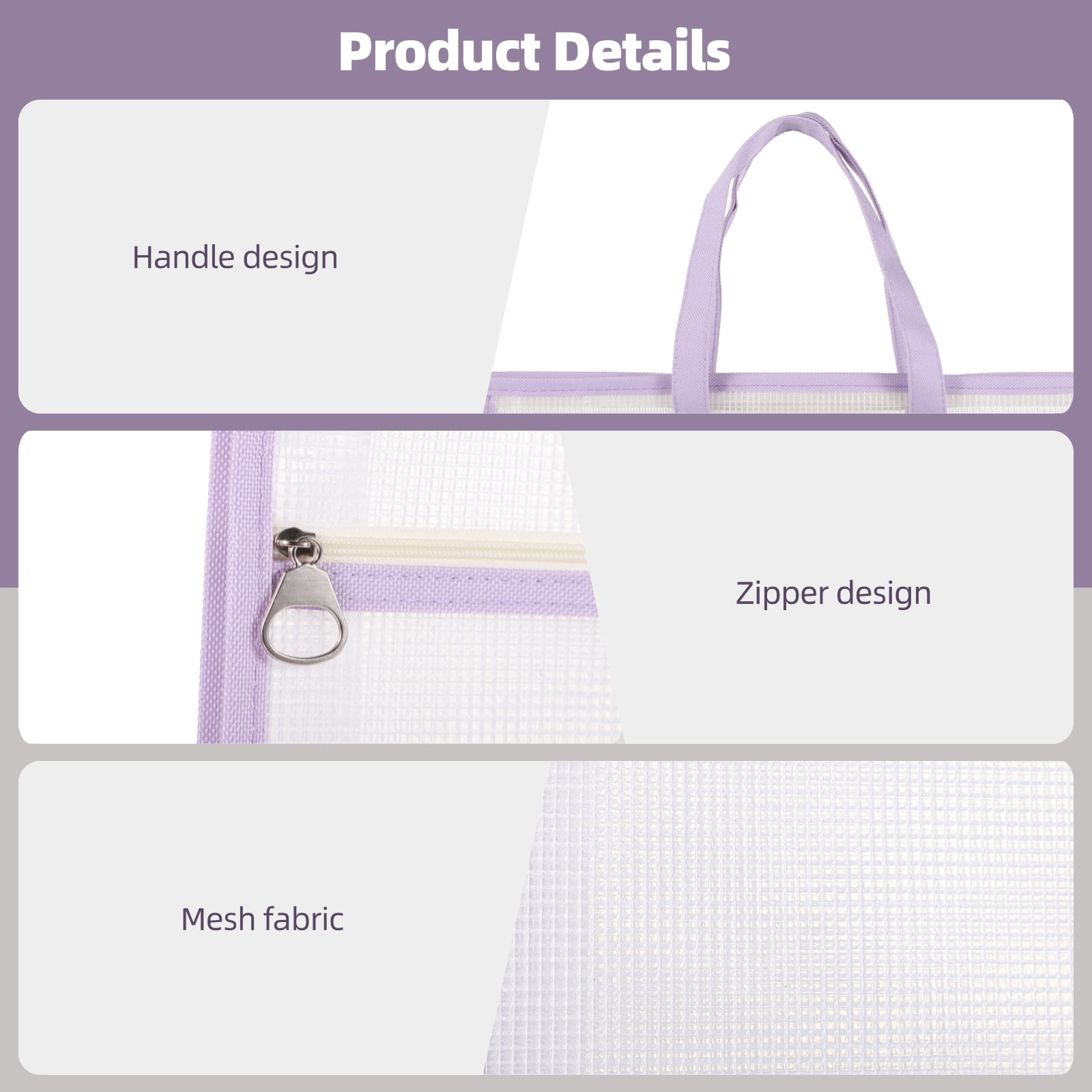 A3 Project Bags 6 Packs, Clear Mesh Sew Project Bag with Zipper and Shoulder Straps, Craft Storage Organizer for Quilters, Nylon PVC Quilting Bags for Sewing Supplies