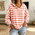 thumbnail image 5 of Raeneomay Women's Striped Hoodie - Drawstring Long Sleeve Pullover Top, 5 of 6