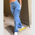 thumbnail image 3 of Pantalones Cargo de Color sólido con bolsillo para mujer, monos de pierna ancha sueltos Retro de calle Y2K, pantalones vaqueros rectos de cintura media informales, 3 of 5