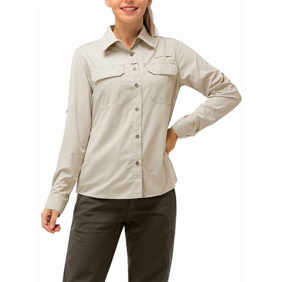 Off Road Ventures Womens Fishing Shirt Lightweight Quick Dry Button Down Long Sleeve UV Protection Camp Safari Shirt for Hiking Outdoor