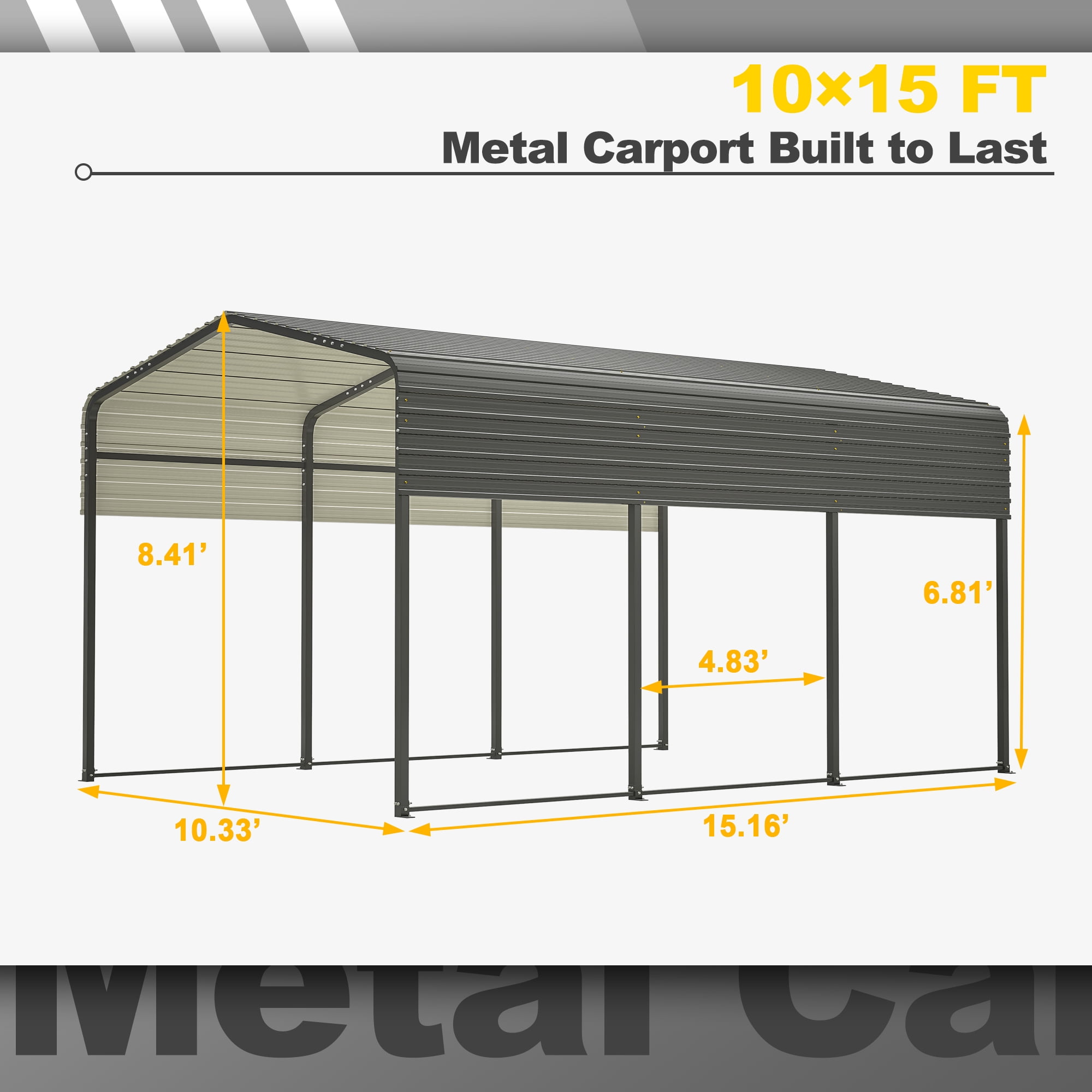 LZBEITEM 10x15 FT Metal Carport Kits, Heavy Duty Canopy with Galvanized Steel Roof, Outdoor Car Tent Garage Shelter Shade for Cars, Boats, and Tractors