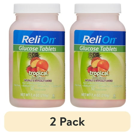 (2 pack) ReliOn Glucose Tablets, Tropical Fruit Flavor, 50 Count