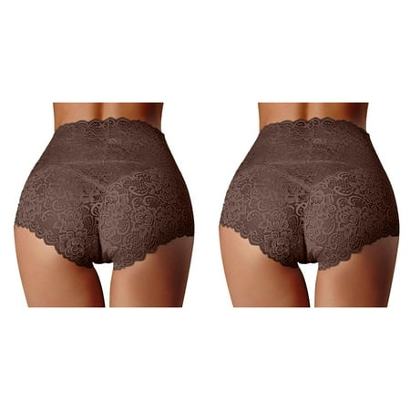 2 Pack New High Waist Underwear Women s Thin Hollow Lace Ladies Panties Pure Crotch Large Size Belly Briefs Pad Underwear Women Mesh Thong Panties Womens Lace Panties Set Cute Panties Womens