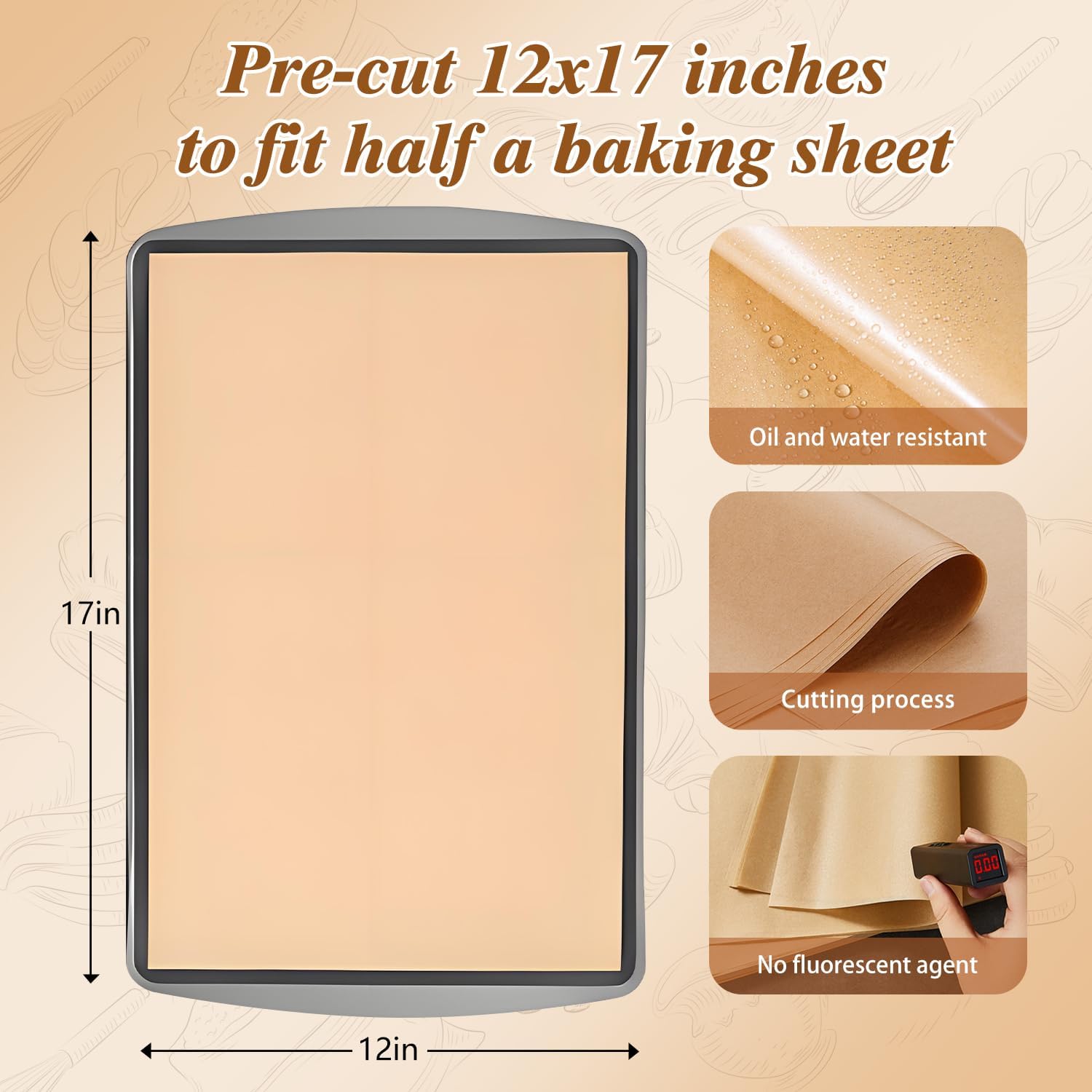 300 Pcs Parchment Paper Sheets, 12x17 Inches Unbleached Baking Paper, Non Stick for Gently Baking, Pre-Cut Half Sheet Parchment Paper for Oven, Air Fryer Liners, Microwave