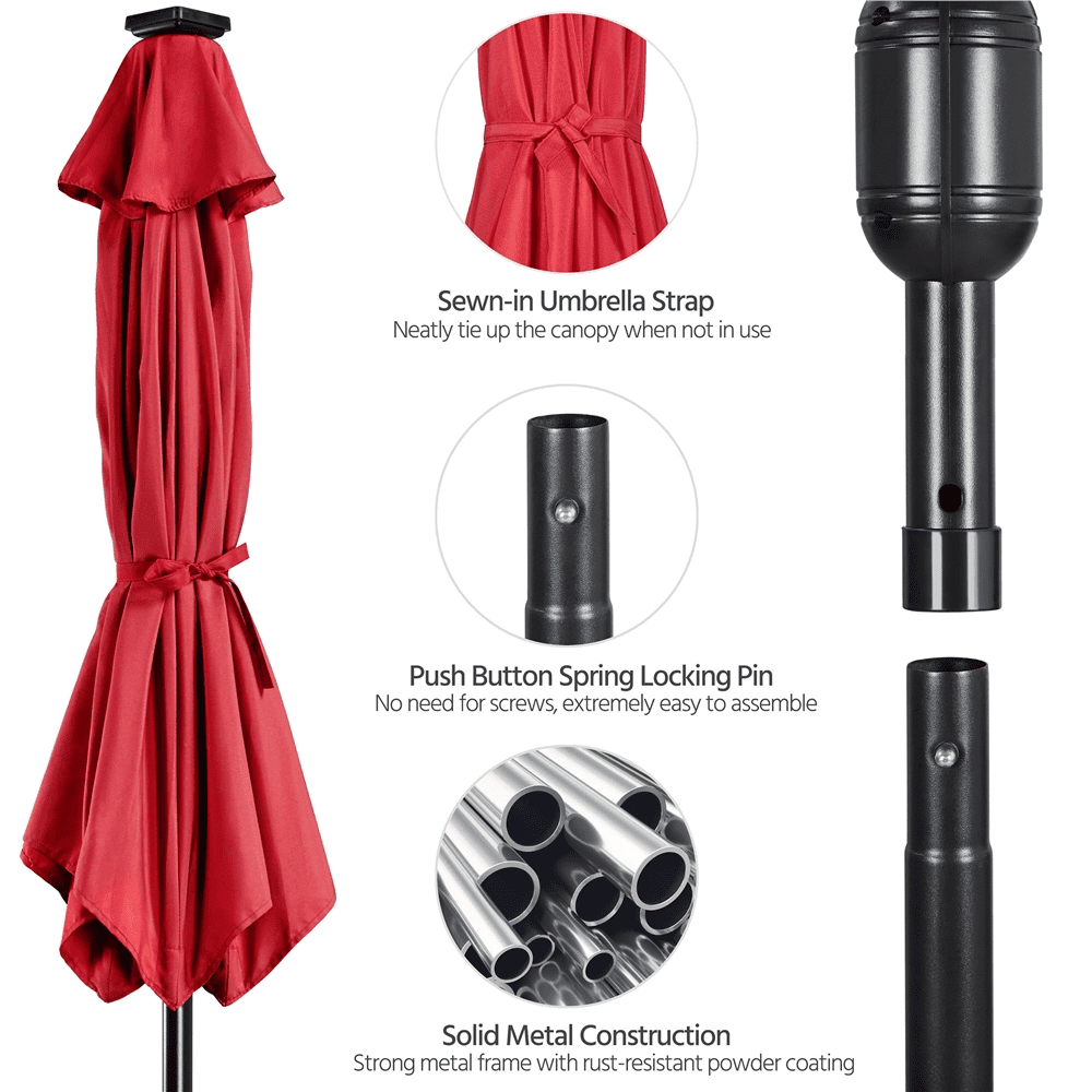 Renwick 10 Ft Outdoor Patio Umbrella with 32 LED Lights, Red