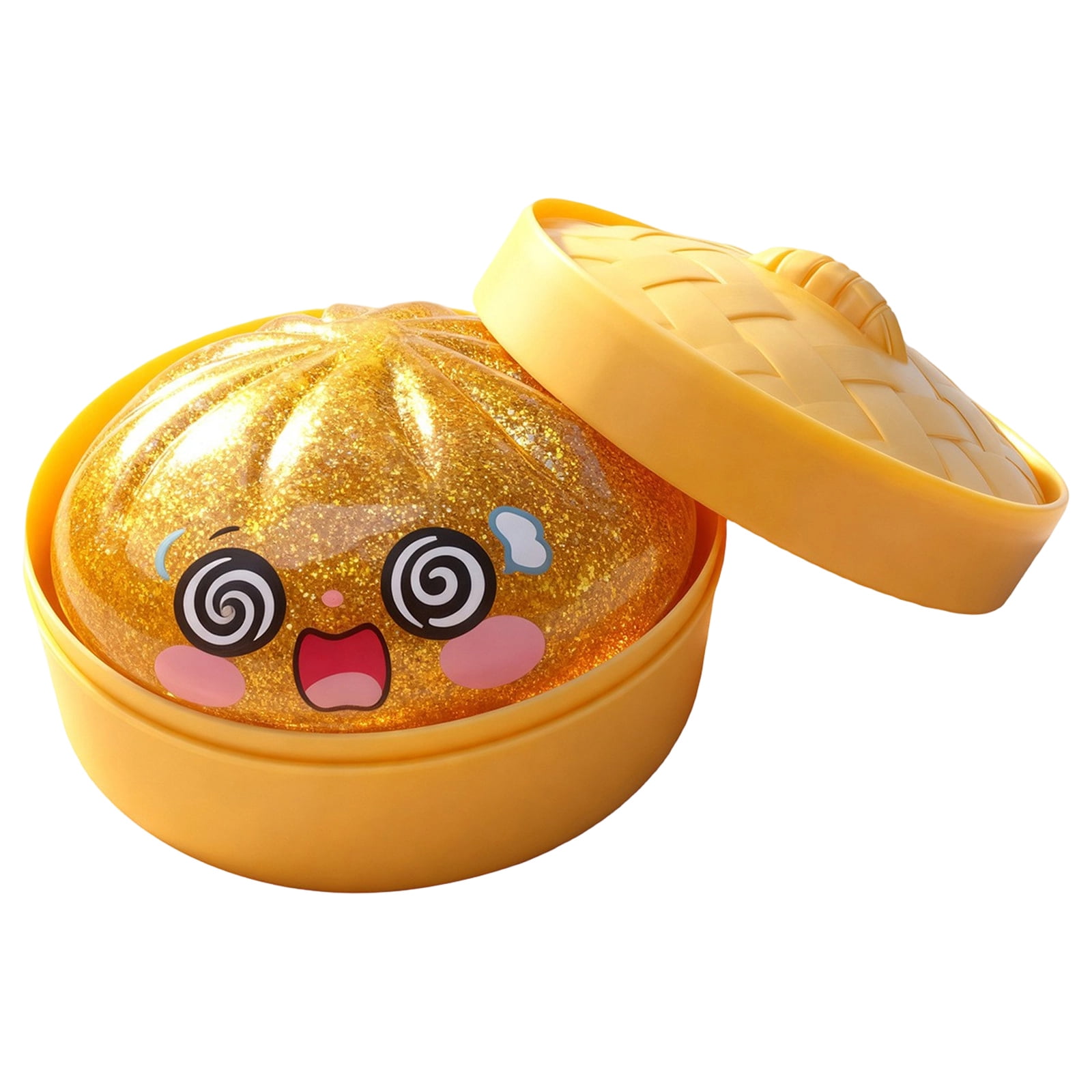Glitter Colorful Dumpling Squishy, Cute Squishy Dumpling Large with Steamer, Squishy Dumpling Doll with Cute Expressions, Silicone Bun Sensory Fidget Dolls, Hand Pinching Decompression Dolls