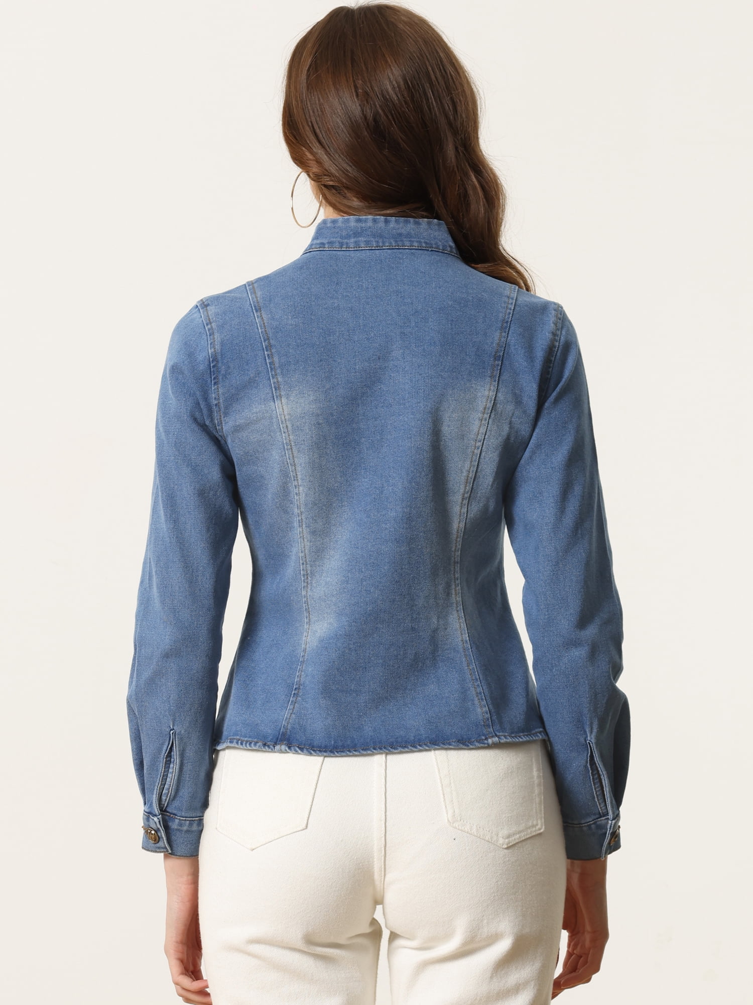 DARING DIVA Women's Classic Stand Collar Denim Jacket S Blue