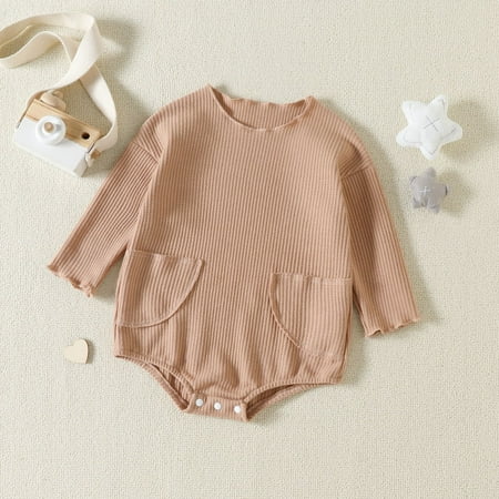 

Baby Girls Solid Autumn Long Pocket Ruffle Sleeve Romper Bodysuit Clothes BW2 80
